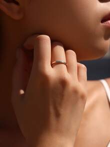 MODIAN 925 Sterling Silver Thin Band Ring Mini Rhombus Cut Pattern Stackable Finger Rings For Women Minimalist Daily Jewelry - Silver - View 3