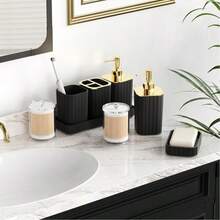 11-Piece Bathroom Accessories Set, Multi-Functional Luxury Vertical Striped Gold-Plated Light Luxury Bathroom Accessory Kit, Suitable For Home And Hotel Use - Multicolor - View 4