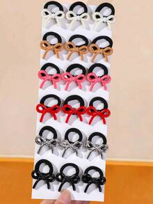 12pcs Girls Bow Hair Ties High Elasticity Durable Hair Accessories Thumb Hair Bands Suitable For Holiday/Daily Use - Multicolor - View 1