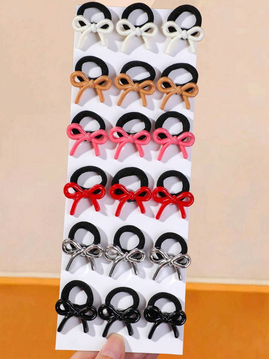 12pcs Girls Bow Hair Ties High Elasticity Durable Hair Accessories Thumb Hair Bands Suitable For Holiday/Daily Use - Multicolor - View 1