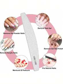 1pc Crescent Shaped Professional Nail Files, 100/180 Grit Nail Sanding Paper, Callus Remover, Buffing Block, Manicure Accessories Tools, Home Salon - Multiple Styles - View 7