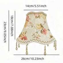 Vintage Pastoral Floral Fabric Lamp Shade, Pink Green Gold With Pearl Tassels, Bell-Shaped Table Lamp Shade For Bedroom Home Decor, Suitable For Various Styles As Table Lamp Shade - Multicolor - View 13