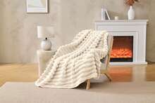 GC Gaveno Cavailia Chunky Ribbed Throw Blanket – Soft Cosy Textured Sofa & Bed Blanket, Washable Polyester Home Décor Throw - Creamy White - View 3