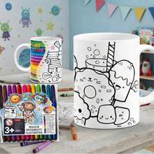 Caneca Infantil para Pintar em Polímero (PLÁSTICO SUPER RESISTENTE) com 12 Canetinhas Hidrográficas e Nome da criança em tamanho discreto - Branco - Visão 3