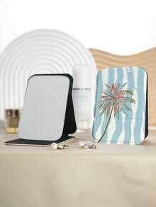 1PC Isn Series Portable Vanity Mirror, Foldable Lightweight Ultra-Thin Convenient Hand Mirror, PU Leather, Suitable For Multiple Scenarios And All People, Mini Desktop Mirror, Pocket Mirror, Fresh Coconut Tree Ocean Sunset Pattern Design, Exquisite Delicate Easy To Carry, Handheld Makeup Mirror, 180° Flip Cover, Multifunctional Mini Mirror, Compact Mirror, Mirrors For Daily Use, Festivals, Birthdays, Valentine's Day - Multicolor - View 8