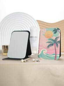 1PC Isn Series Portable Vanity Mirror, Foldable Lightweight Ultra-Thin Convenient Hand Mirror, PU Leather, Suitable For Multiple Scenarios And All People, Mini Desktop Mirror, Pocket Mirror, Fresh Coconut Tree Ocean Sunset Pattern Design, Exquisite Delicate Easy To Carry, Handheld Makeup Mirror, 180° Flip Cover, Multifunctional Mini Mirror, Compact Mirror, Mirrors For Daily Use, Festivals, Birthdays, Valentine's Day - Multicolor - View 6