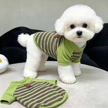 1pc Green Striped Pet Hoodie, Casual Comfortable Fashion Spring/Autumn Dog/Cat T-Shirt, Suitable For Teddy Poodle And Other Small To Medium Pets - Green - View 3