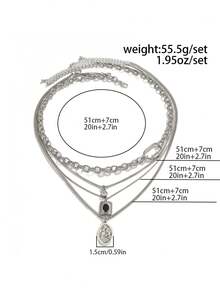 4pcs/Set, American Vintage Multi-Layer Stackable Men's Necklace, Distressed Silver Saint Medallion Square Rhinestone Clasp Hip-Hop Accessory, Gift - Silver - View 6