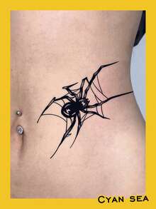 1pc Herbal Temporary Tattoo Sticker, Dark Style Dotwork Spider & Spider Web Pattern, Realistic Fake Tattoo Design, Ideal For Daily Wear, Bachelorette Party Favors, Music Festivals, Games, Graduation Gifts, Lasts 7-14 Days - Black - View 5