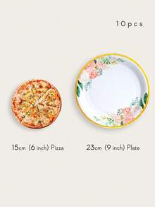 一次性紙餐具－花卉圖案盤子－9英吋（10入） - 彩色 - 查看 6