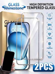 Mr. War Gorilla 2pcs [Rhinestone Design High Definition Film] Rhinestone Inlaid Sparkling, Personalized Design, Phone Screen Accessory, Precise Fit And Not Easy To Fall Off, High Definition Transparent Without Obstruction And Flaws, Anti-Collision And Scratch, Waterproof And Splash-Proof, Easy Installation. Compatible With IPhone 18promax/18pro/18/17e/17 Pro Max/17 Pro/17Air/17/16 Pro Max/16 Pro/16 Plus/16/15 Pro Max/15/14/13 And Other Models. - Clear - View 1
