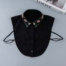 1pc Black & White Heavy Embellished Colorful Glass Rhinestone Chiffon Pointed Collar Detachable Collar - Multicolor - View 3