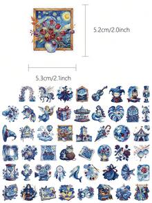 50pcs Impressionist Van Gogh Stickers Waterproof Transparent PET Scrapbook Material Decoration Luggage Laptop Notebook Diary Guitar Water Cup DIY Decal - one-size - View 3