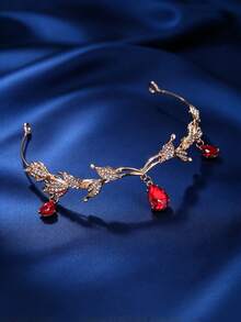 1 vương miện công chúa đính đá rhinestone màu vàng phong cách rừng, trang trí trán hình giọt nước, phụ kiện đám cưới và sinh nhật - Đỏ - Xem 8