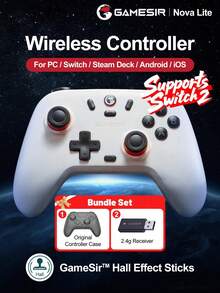 GameSir Nova Lite Gamepad For PC Compatible With Switch 2/1 Steam Android IOS Mobile Phone Windows With Original Controller Protective Case Hall Effect Joysticks Wireless Gaming Controle 2 Rumble Vibration Motors Turbo Function - Domino White - View 2