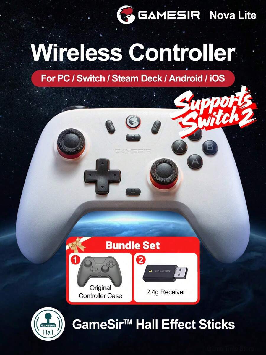 GameSir Nova Lite Gamepad For PC Compatible With Switch 2/1 Steam Android IOS Mobile Phone Windows With Original Controller Protective Case Hall Effect Joysticks Wireless Gaming Controle 2 Rumble Vibration Motors Turbo Function