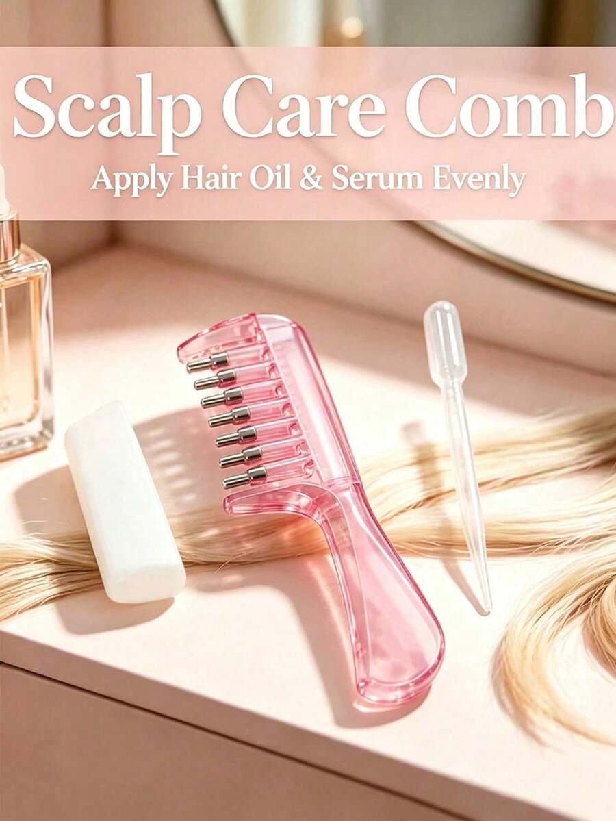 Pink Ball-Tip Scalp Oil Applicator Comb, Scalp Oil Dispensing Hair Brush, For Home, Travel, Salon And Daily Use. Essential Oil Hair Care Comb. Comb + Dropper (Randomly Delivered In One Style)