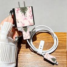 4pcs 2D Flat Design Bow Christmas Tree Phone Charger Protector Set, Charger Head Cover + Cable Protector + Storage Rope, Compatible With IPhone 20W/18W Charger - Multicolor - View 3