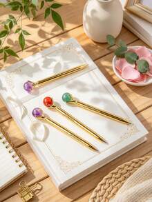 Pulpen Emas Ukir Kustom, Pulpen Ballpoint Bertatahkan Kristal, Pulpen Kuarsa untuk Pernikahan, Pulpen Berlian untuk Hadiah Pengiring Pengantin, Pulpen Buku Tamu Pernikahan - emas - View 3