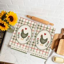 MEMNUN 2 Pcs Country Style Red & Green Plaid Hen Print Kitchen Towels Dish Cloths, Ultra-Fine Microfiber Polyester Material, Home Decor Hand Towels Hanging Cloths For Restaurant Kitchen, Home Decor And Gift Giving, 40*60cm/45*70cm - Multicolor - View 7