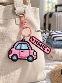 1pc Customized Name Pink Car Keychain, Personalized Pixel Style Car Bag Charm With Name Tag, Cute Backpack & Handbag Accessory, Birthday Gift For Girls, Friends And Car Enthusiasts - Multicolor - View 1