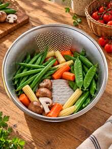 Stainless Steel Storage Basket And Basin, Multipurpose Perforated Organizer Bowl With Drain Holes, Large Capacity Kitchen Storage Container For Fruits, Vegetables, Rice, Pantry Supplies, Countertop Organization, Home Storage And Daily Household Needs - Multicolor - View 3