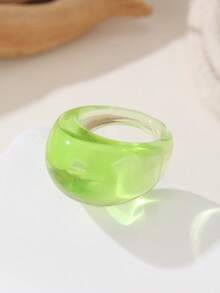 Y2K Style Green Colorblock Ring Set, Personalized Glitter Heart & Square Wide Band Stackable Rings - Multicolor - View 4