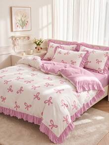 Set Sprei Selimut Berumbai 2/3 pcs, Perlengkapan Tempat Tidur Asrama, Set Sprei Pita Merah Muda yang Lucu, Dekorasi Kamar yang Nyaman, Ramah Kulit dan Bernapas, Sangat Lembut dan Anti-Pilling, Isian Selimut Tidak Termasuk, Cocok untuk Tempat Tidur Single/Double/Queen/King, Semua Musim, Dapat Dicuci dengan Mesin, Kembali ke Sekolah - MultiWarna - View 7