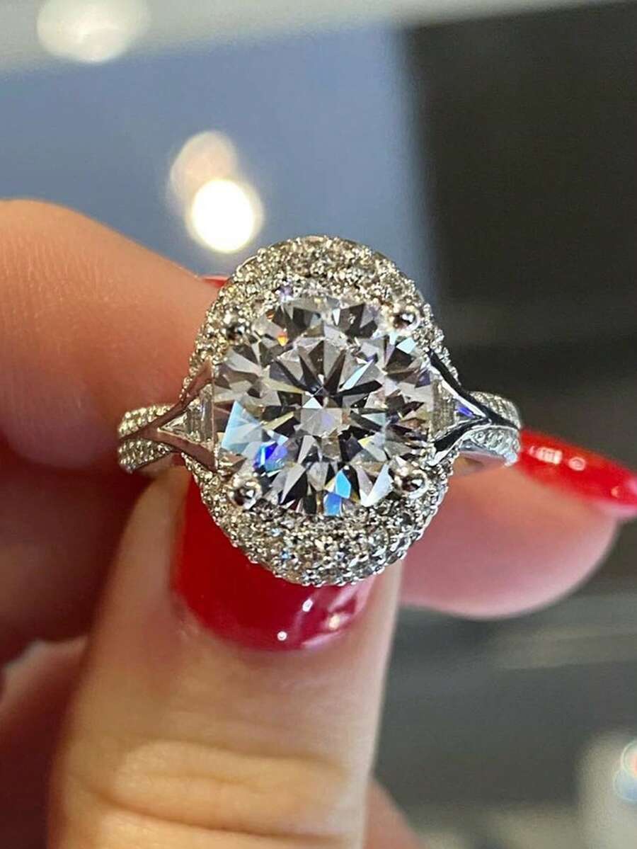 1pc Charming Cubic Zirconia Ring For Women, Wedding Engagement Party Jewelry, Valentine's Day Gift