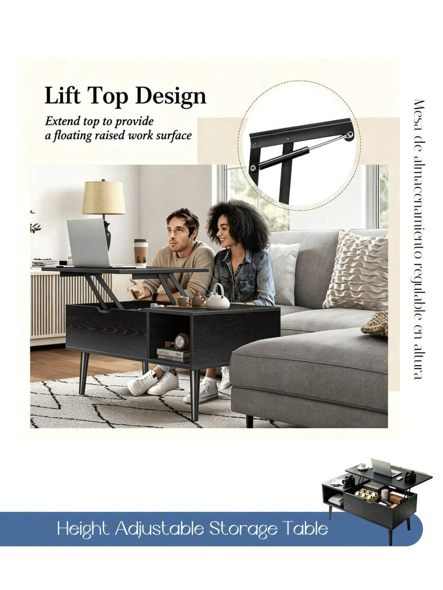 Lift Top Coffee Table,Set Table,Set Of 2 Nested Coffee Tables,MDF Wooden - Multicolor - View 1