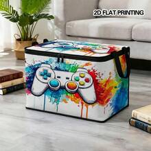 1PC Game Controller Graffiti Print Storage Bin With Handles, Large Capacity Organizer Box With Sturdy Zipper, Ideal For Closet, Under Bed And Moving Storage - Multicolor - View 6