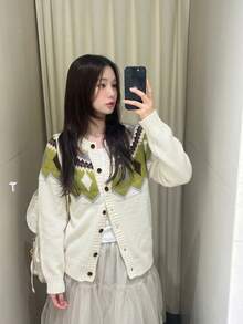 Cardigan Sweater Wanita Motif Fair Isle Klasik, Pakaian Rajut Musim Dingin Klasik untuk Tampilan Modis dan Nyaman - MultiWarna - View 6