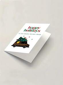 1pc Thank You Greeting Card For Delivery Driver, Postal Courier – Delivery Van Flat Illustration, Christmas Appreciation, Thickened, With Envelope - A - View 6