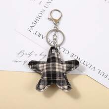 Korean Retro Plaid Fabric Heart Five Pointed Star Keychain Fashionable Versatile Bag Pendant Keychain Pendant - Multicolor - View 10