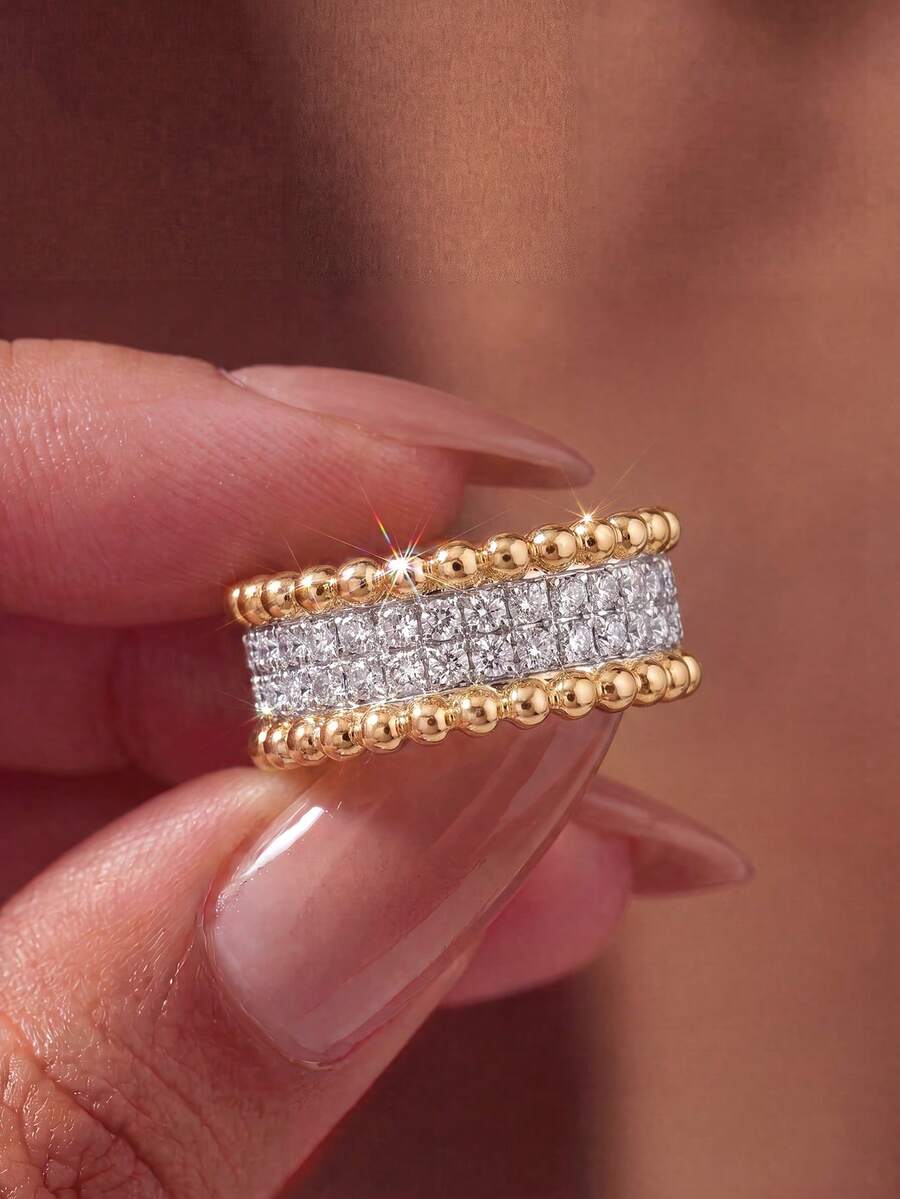 1pc Fashionable Elegant Dual-Color Women's Ring, Exquisite Jewelry Gift, Suitable For Valentine's Day Gift For Women