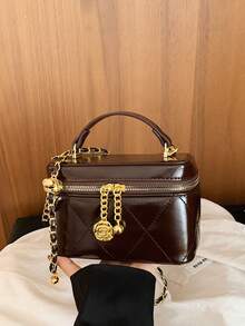 Mini Fashion Women's New Box-Shaped Bag With Chain Strap, Shoulder And Crossbody Bag - Coffee - View 2
