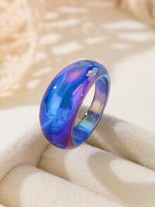 Y2K Iridescent Glossy Resin Ring Set, Colorful Aurora Wide Band Rings For Layering, Party Accessories - Multicolor - View 4
