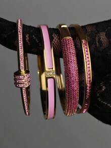 1/4 Piezas Conjunto de Pulseras de Acero Inoxidable Chapadas en Oro de 18K con Corazón de Strass Apilable Estilo Y2K, Conjunto de Joyas Personalizadas para Mujer, Adecuado para Uso Diario de la Mujer, Joyas Impermeables y Resistentes al Desvanecimiento, Regalo para Amigos, Familia, Mamá, Novia, Uso en Festivales de Música y Fiestas - Dorado - Ver 6