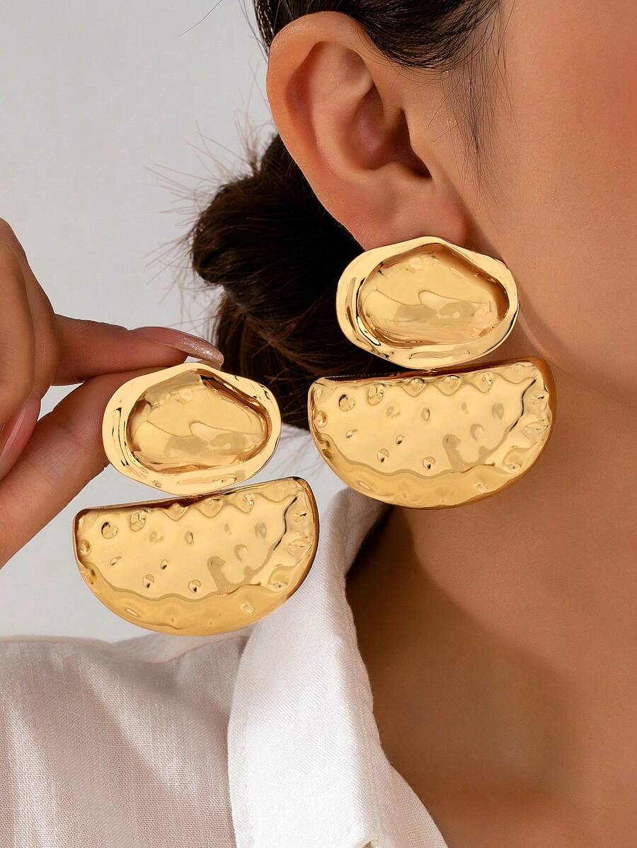 1 Pair Exaggerated Geometric Dangle Earrings For Women, European And American Style - Yellow Gold - View 1