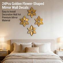 12pcs/24pcs Gold Flower-Shaped Mirror Stickers, Teardrop-Shaped Mirror Stickers, Suitable For Bathroom, Living Room, Entryway, Wall Decoration, Perfect For Home Decor/Creative Gifts - Multicolor - View 10