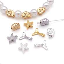 2pcs Ocean Theme Brass Metal Spacer Beads Starfish Conch Mermaid Tail Charms For DIY Bracelet Necklace Jewelry Making Craft Accessories - Multicolor - View 4