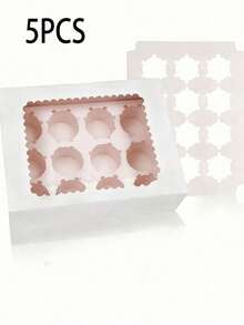 8/4/3pcs Kotak Cupcake Putih 12 Rongga dengan Jendela Transparan, Wadah Kue Kertas Sekali Pakai dengan Sisipan, Kotak Kemasan Kue dan Pastri untuk Cupcake, Muffin, Pesta Ulang Tahun & Penggunaan Toko Kue - Putih - View 6