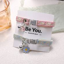 2pcs Pet Collar With Flower/Paw Print Pendant, Adjustable Dog Cat Holiday Gift - Multicolor - View 7