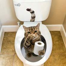 1pc Funny Cat Peeking Out Of Hole Pattern Sticker, Removable Sticker For Bathroom Toilet Tank Decoration - Multicolor - View 5
