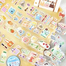 1 Roll Die-Cut Washi Tape, Many Small Items Collection Series Energetic Life Stickers, Warm Crayon Style Hand-Drawn Illustration Sticker Material, Full Roll Length 300cm/118.11in, Multiple Sizes And Specifications Stickers, Suitable For Planner, Scrapbook, Photo Album, Notebook Collage Decoration, Essential Student Stationery For Back To School Season - 1 Roll - View 2