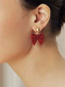 Sorayune 1 Pair Red Plush Bow Metal Cute Sweet Retro Fashion Elegant Earrings - Red - View 1