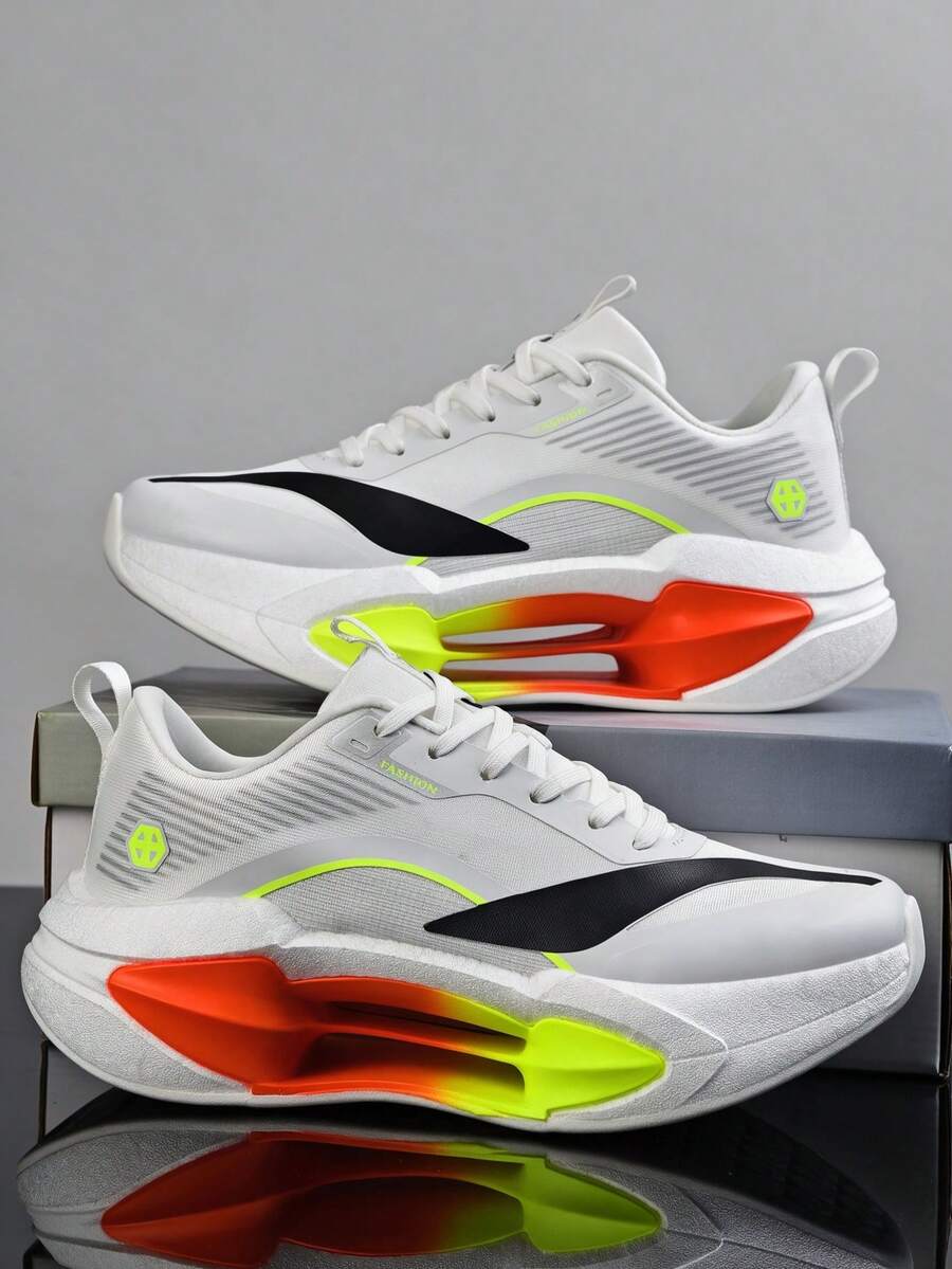 Men's Running Shoes, Minimalist Solid Color Upper, Anti-Slip Textured Tennis Shoes, Unisex Court Training Sneakers - Standard White - View 1