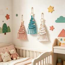 1pc Macrame Christmas Tree Hanging Decor, Handmade Woven Christmas Tree Tassel Star Decoration Wall Hanging, Small Christmas Tree Wall Decor - Multicolor - View 7