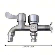 1pc 304 Stainless Steel Dual Outlet Faucet, Multi-Function Washing Machine Tap, Suitable For Connecting Washing Machine, Bathroom Addition, Bathroom Hardware - Silver - View 11