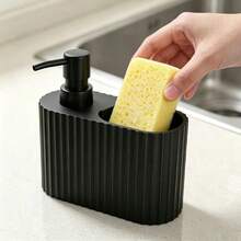 Dispenser Sabun Cair Beralur dengan Tempat Penyimpanan Spons dan Sikat, Organizer Wastafel Vertikal 3-in-1, Botol Pompa Sabun Cuci Piring Cair untuk Wastafel Kamar Mandi dan Dapur - A - View 10